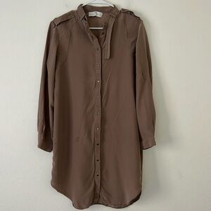Amanda Uprichard Brown Silk Shirt Dress Size Small Button Down